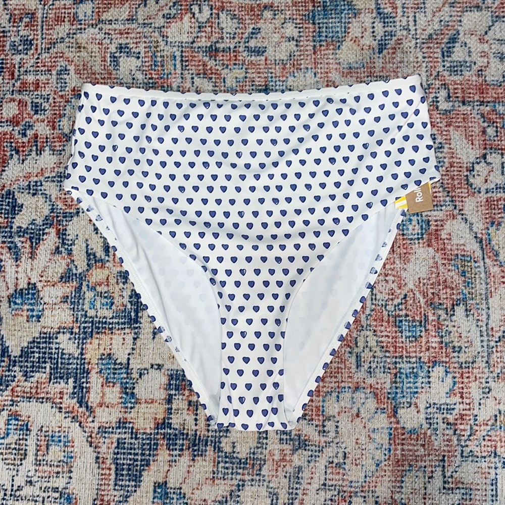 Roller Rabbit Blue Heart Print High Waisted Bikini Bottoms SZ L NWT